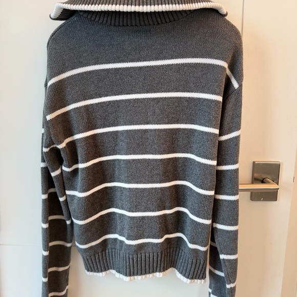 United Colors Of Benetton Women’s Gray & White Stripe Half-Zip Sweater - Picture 2 of 3